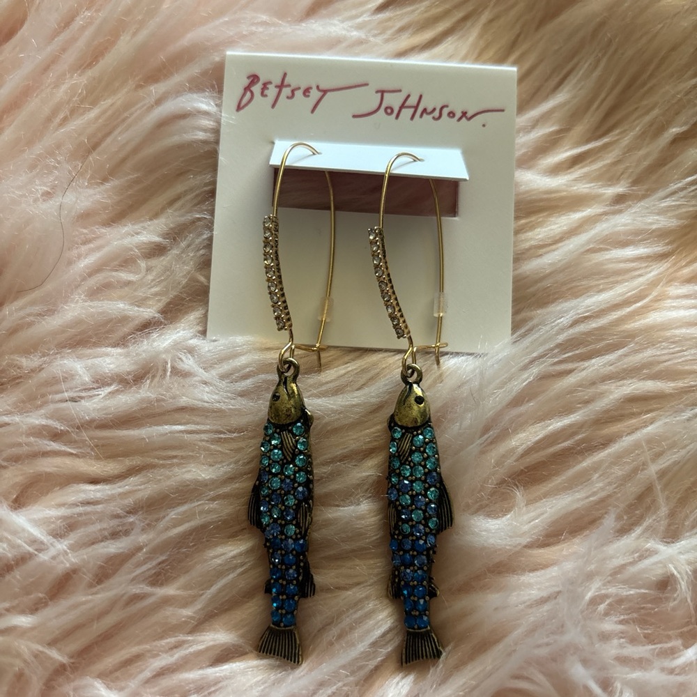 Betsey Johnson Gold-tone Blue and Teal Fish Drop Earrings